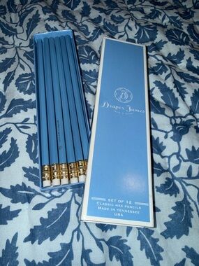 Draper James Light Blue Hex Pencil Set of 12 with Gold Ferrules Made in TN